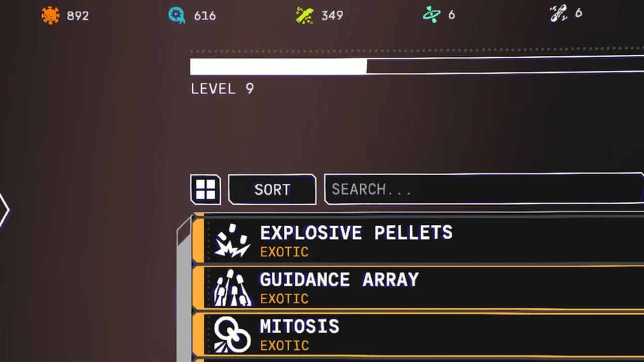 Hex upgrade grid on a weapon in Mycopunk